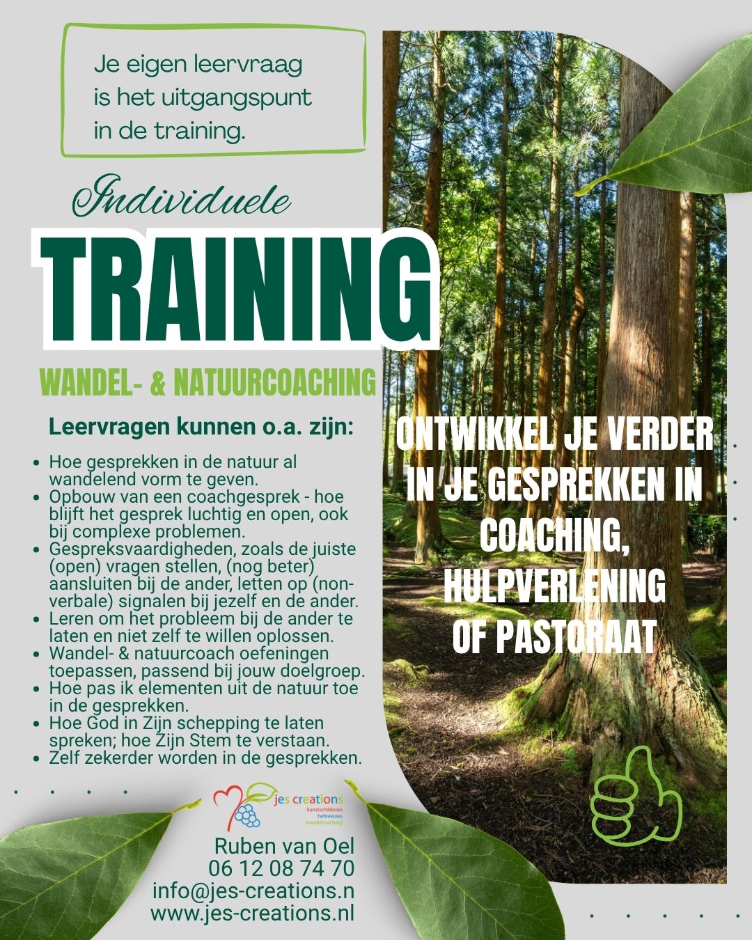 Flyer individuele training wandel en natuurcoaching jes creations